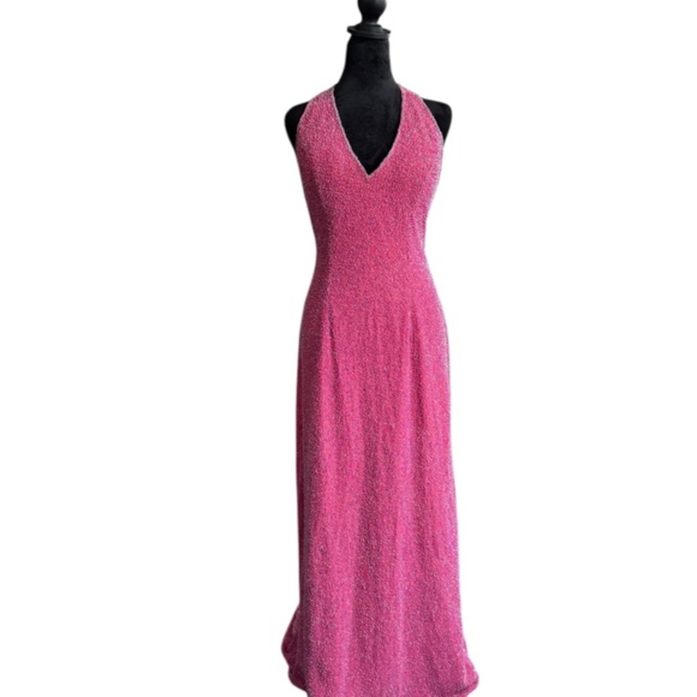 VTG y2K all hand‎ beaded gown prom/formal wear in hot pink mermaid tail size M